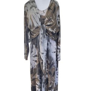 Belle by Kim Gravel slub knit shrug and sleeveless maxi dress olive tie dye XL